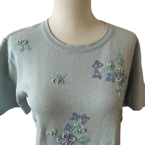 ESCADA MARGARETHA LEY CASHMERE SILK SWEATER FLORAL COQUETTE LUXURY VINTAGE S - Picture 3 of 11